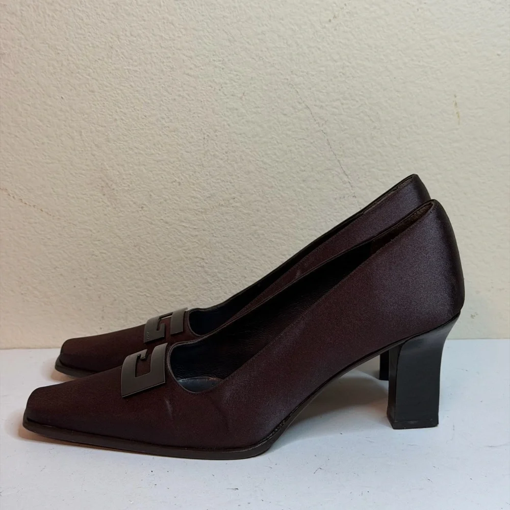 Gucci Satin Block Heel Loafer Pumps Size 35.5